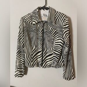 VTG Joseph Ribkoff Jacket UK 10 White Black Trends Zebra Animal Sequin Abstract
